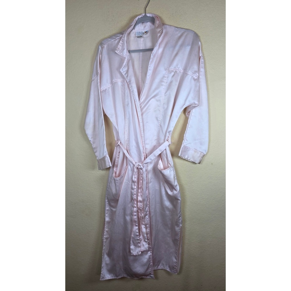 Claudia Barnes Vintage Pink Robe Long Sleeve Pockets Side Slit Small cottage